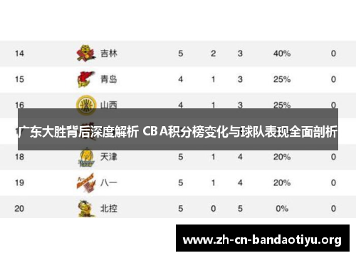 广东大胜背后深度解析 CBA积分榜变化与球队表现全面剖析
